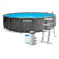 Каркасный бассейн INTEX GreyWood Prism Frame Premium (круг) 4.57 х 1.22 м (фил.-насос 3785л\ч, лестница) 26742NP
