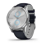Смарт-часы Garmin VIVOMOVE LUXE серебристый с итальянским кожаным темно-синим ремешком